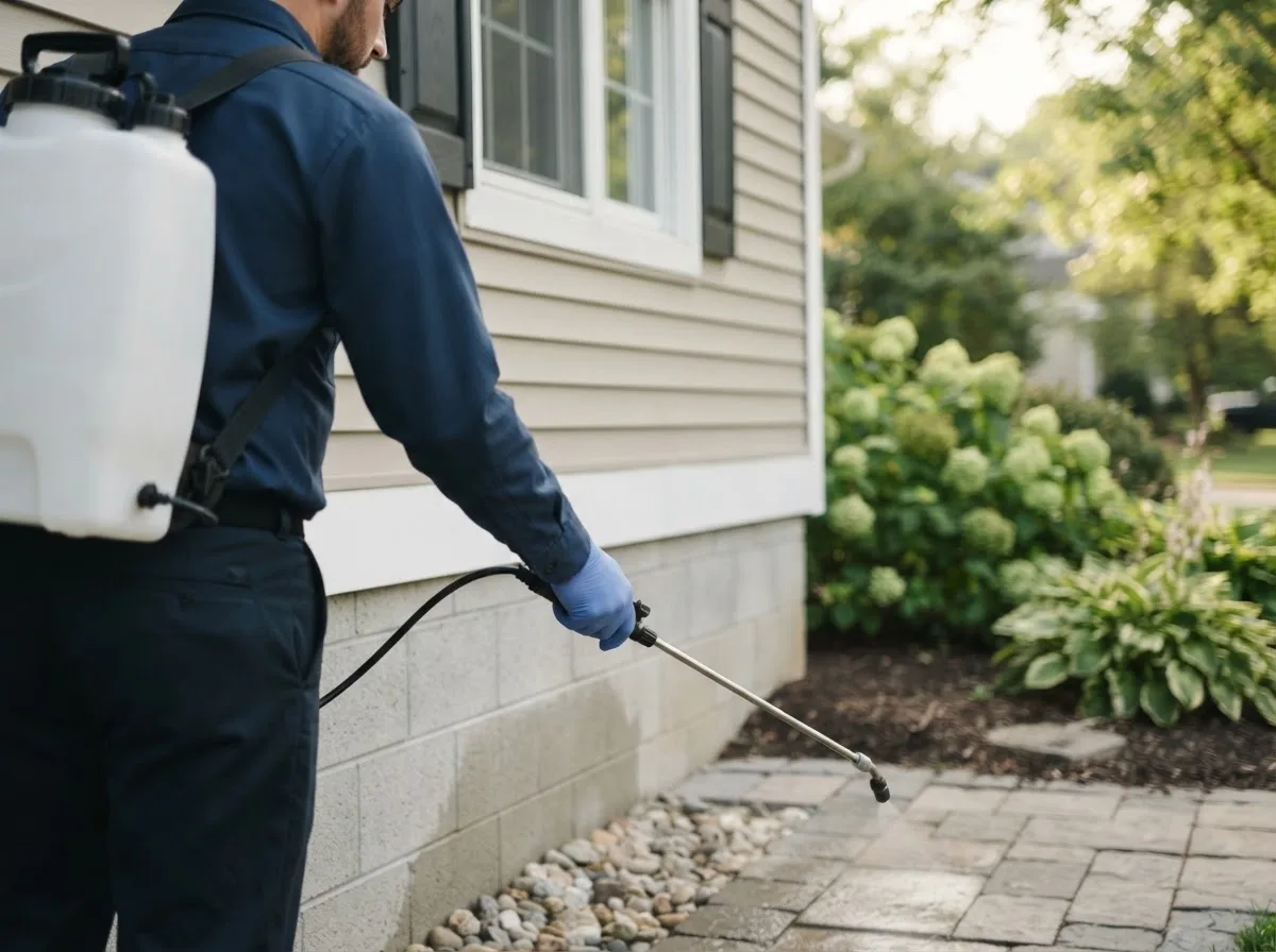 Pest control technician inspecting a home in Bagwell, TX